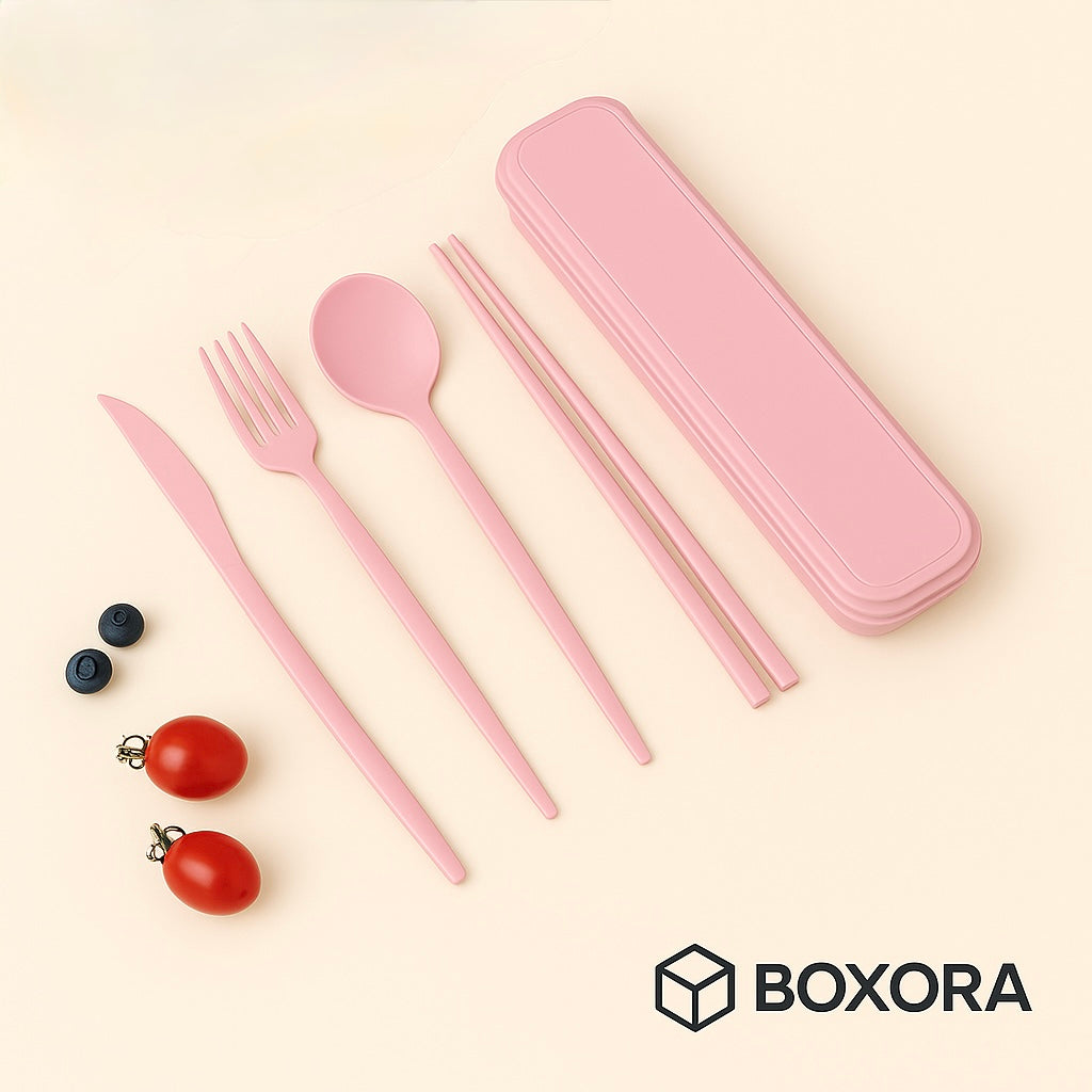 Boxora™ Portable Cutlery Set – Eco-Friendly Travel Utensils with Case