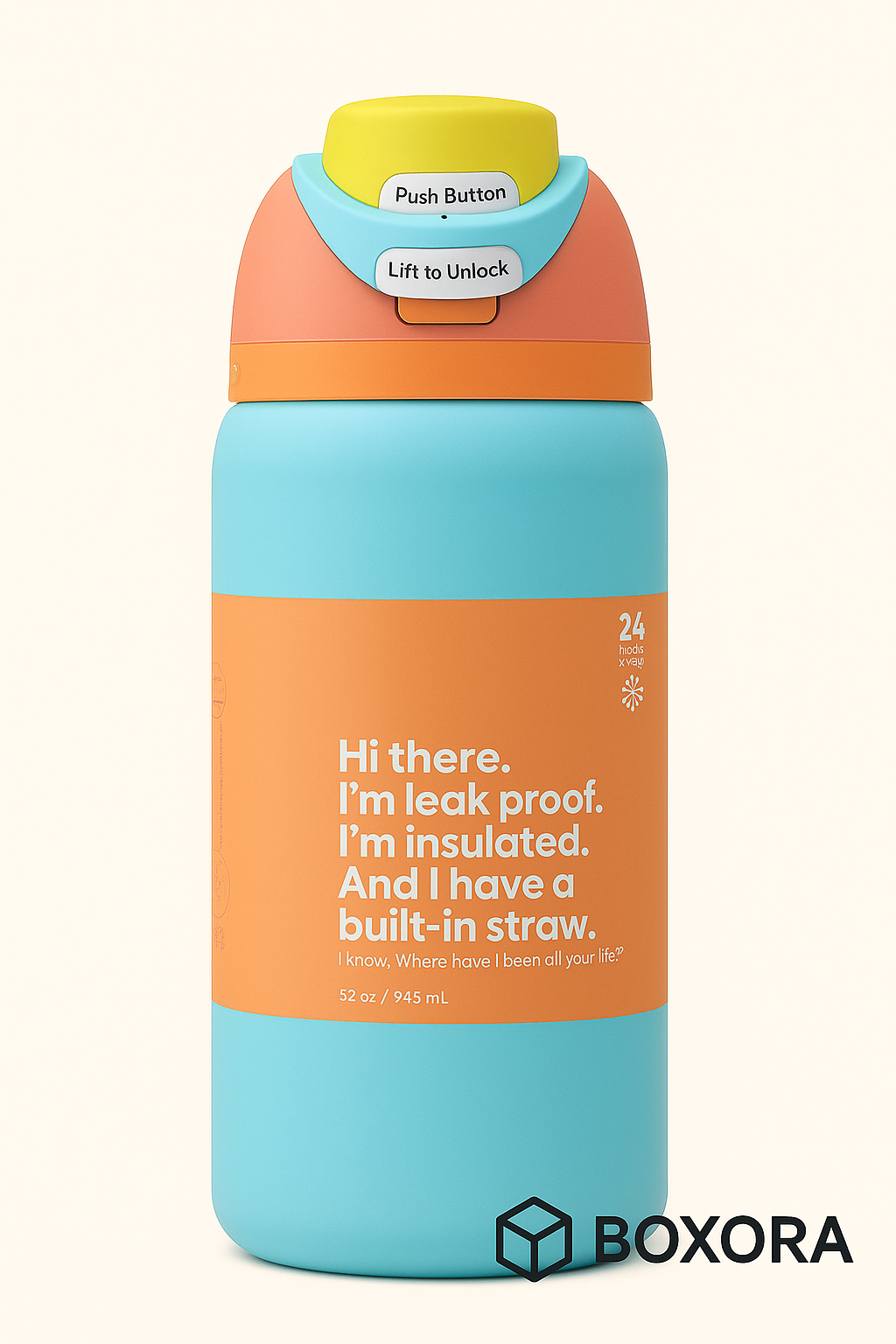 Boxora™ Insulated Stainless Steel Water Bottle with Built-In Straw (32oz / 945mL)